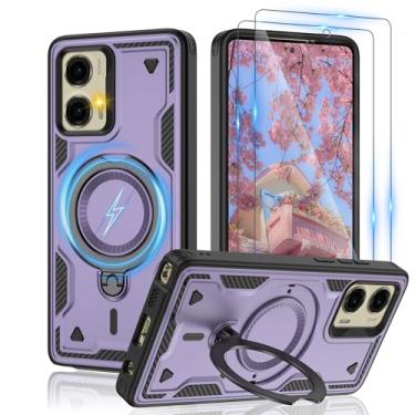 Imagem de Capa magnética para Motorola Moto G Stylus 5G 2024, compatível com MagSafe e [protetor de tela HD × 2], suporte giratório de metal, proteção antidigitais à prova de queda de grau militar, roxa