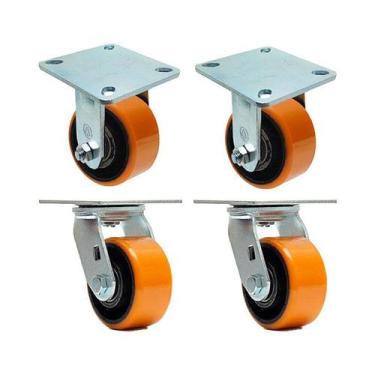 Imagem de Kit 4 un roda rodízio fixo giratório poliuretano ferro pu 3" - AJAX
