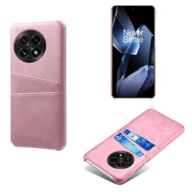 Imagem de Capas Compatível com Oneplus 13,Caso de couro PU-Tampa de telefone a prova de choque com 2 slots de cartão,Proteção anti-impressão digital e anti-gota-Pink