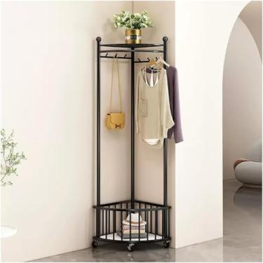 Imagem de Cabide De Metal Com Ganchos Para Canto Do Quarto Cabideiro Com Cesta Inferior Para Pendurar Roupas E Bolsa, Svart, 45 * 160cm
