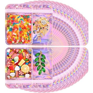 Imagem de DASTTUIS 100 sacos holográficos Mylar - sacos de embalagem Ziplock transparentes à prova de resselagem - sacos de amostra, batom, doces, joias, pulseira, sacos de armazenamento de festa para pequenas