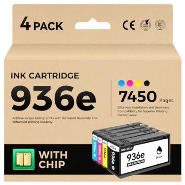 Imagem de Cartuchos de tinta 936e 936XL de alto rendimento com combo de chips, pacote com 4, substituição para HP 936 936e Ink Funciona com HP OfficeJet Pro 9125e 9135e 9110b 9128e 9130b 9122e 9120e Impressoras