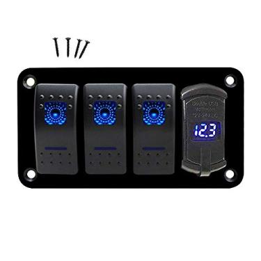 Imagem de Painel de interruptores chave barco marítimo 4 Gang LED para RV 12V 24V com porta carregamento USB dupla e display voltímetro digital carro caminhão