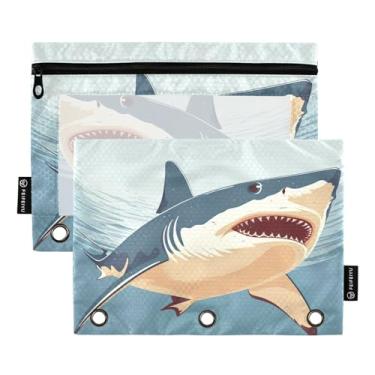 Imagem de Wassud Tubarão de boca aberta (2) pacote com 2 pastas para fichário, 3 furos, pastas de bolso, organizador de fichários para casa, escritório