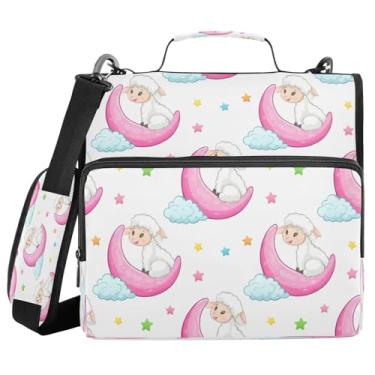 Imagem de STAYTOP Fichário Moon Sheep School com alça de ombro, anéis de vedação de 3,8 cm, capacidade para 600 folhas, pasta de arquivos expansível, vários bolsos e organizador de armazenamento