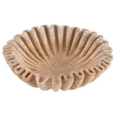 Imagem de SPESHSTONES Tigela de babados travertino de 25 cm feita à mão para decoração de mesa de jantar e cozinha - Tigela floral para mesa de centro redonda, suporte de frutas e legumes, tigela para balcão de