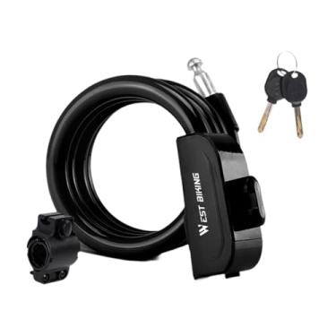 Imagem de oshhni Cadeado de cabo universal para bicicleta, trava de compacta e anti-perda com 2 chaves para bicicletas de montanha e uso externo, Preto