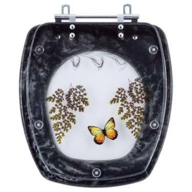 Imagem de Acento Sanitário Poliester Decorado Borboleta Stylus Preto para vaso C