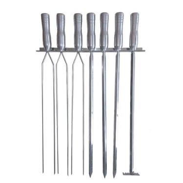 Imagem de Suporte de Parede + 6 Espetos Para Churrasco + 1 Espalha Brasa Aço Ino
