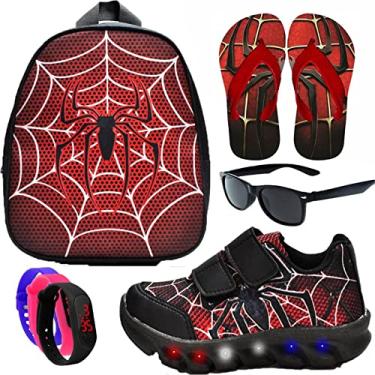 Imagem de Tenis De Led Led Masculino Aranha Meninos Estilo Original + Mochila Chinelo e Brindes Cor:Preto;Tamanho:26