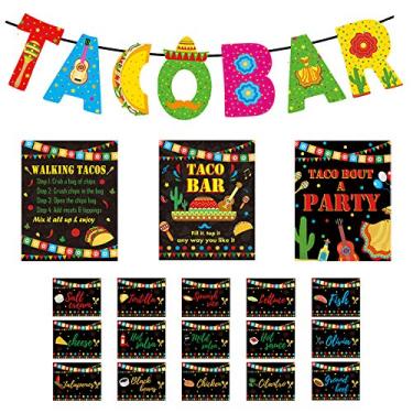 Imagem de Kit de decoração de barra de taco, bandeira mexicana, placa de mesa, comida para barracas, cartões Cinco De Mayo Fiesta, festa de aniversário, despedida de solteira, suprimentos para