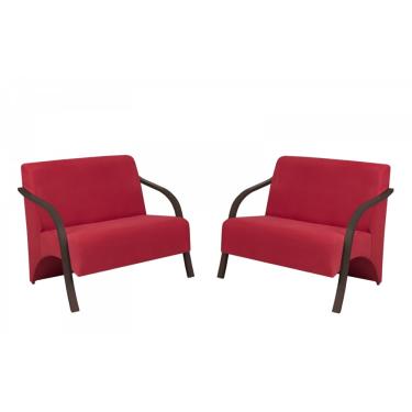 Imagem de Kit 2 Poltronas Namoradeira 2 Lugares Vênus D Salla Suede Braço Madeira