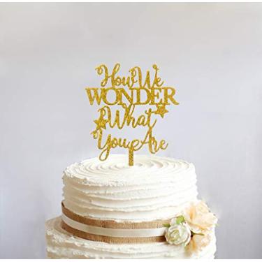 Imagem de YzYbuaego Enfeite de bolo How We Wonder What You Are (com estrelas) - topo de bolo de revelação de gênero, topo de bolo de chá de bebê, festa de revelação de gênero, decorações de revelação de gênero, estrela cintilante