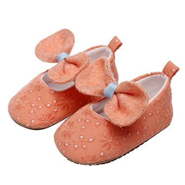 Imagem de Sandálias infantis para meninas com laço bordado floral para primeiros passos, sapatos de princesa (laranja, 0 meses)