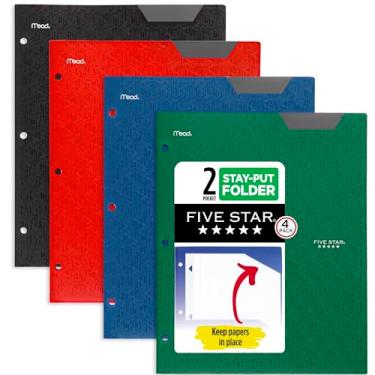 Imagem de Five Star 2 pastas de bolso, pacote com 4, pastas permanentes, pastas coloridas de pl stico com bolsos e fixadores de garras para fich rios de 3 an is, 28 cm x 21 cm, preto, vermelho, verde, azul (38049)