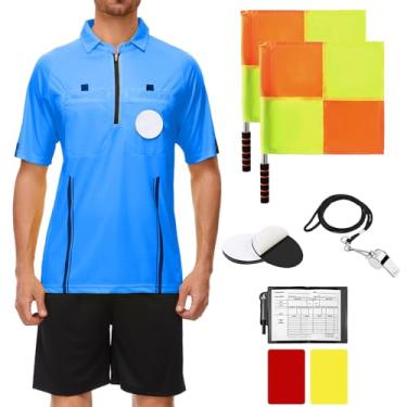 Imagem de Kit de árbitro de futebol profissional, camiseta de árbitro de futebol, shorts de fantasia de árbitro, apito de treinador, bandeiras e cartões de árbitro acessório esportivo para adulto adolescente