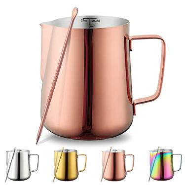 Imagem de Leite Espumante Pitcher 595 g - 620 ml, Aço Inoxidável Kyraton Espresso Cozimento Pitchers com Caneta Decorativa, Xícaras de Espumador de Café Leite Cappuccino Latte Art Barista Vapor Jarro de Leite (Ouro Rosa)