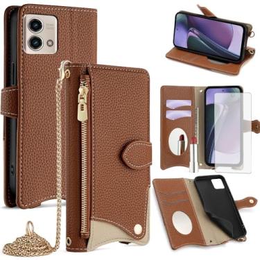 Imagem de Asuwish Capa de telefone para Motorola Moto G Stylus 5G 2023 capa carteira com protetor de tela de vidro temperado e capa flip espelhada, compartimento para cartão, suporte, alça transversal, celular