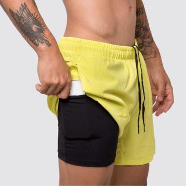 Imagem de Bermuda Masculina 2 em 1 Surty Athletic Code, Verde, Amarelo, M