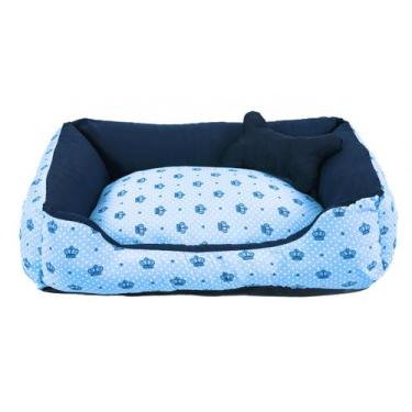 Imagem de Cama para Cachorro Médio 60X50 Com Zíper Estampa Coroa Azul - Lh Enxov