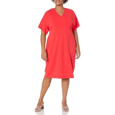 Imagem de London Times Vestido feminino chique gola V manga Dolman Midi bainha polida evento convidado versátil, Agridoce, 25 Plus Size