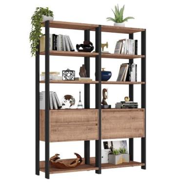 Imagem de Estante Livreiro 1 Porta 2 Gavetas Estilo Industrial Chess F04 Preto/S