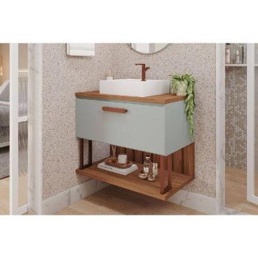 Imagem de Bancada de Banheiro Balcão Duna 1 Porta c/ Cuba 80cm Pistache/Freijo - MGM