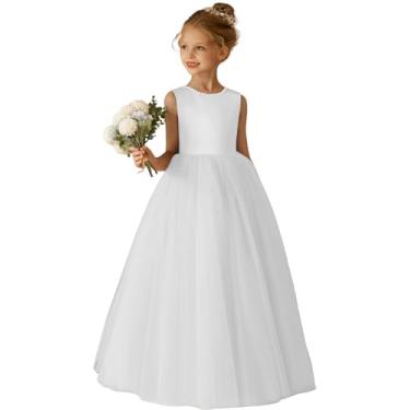 Imagem de Amatesay Vestido De Dama De Honra Júnior Sem Mangas De Verão 2025 Para Casamento, Vestido Branco Para Meninas, Flor, Comprimento Até O Tornozelo, Vestido Formal De Noite, Infantil, Branco, Tamanho 10