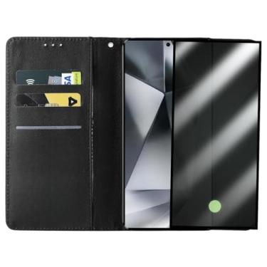 Imagem de Capinha Carteira Flip com Película 3D Privacidade Compatível Samsung Galaxy S24 Ultra, Preta, Compartimentos para Cartões