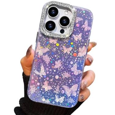 Imagem de I-MGAE-IN-AR Capa compacta para iPhone 16 Pro Max com design de borboleta, moldura de proteção de lente de câmera de diamante 3D, capa protetora de TPU macio e macio à prova de choque para mulheres