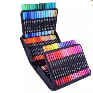 Imagem de Kit de Canetinhas Artísticas, 80 Cores, Ponta Dupla Fina e Pincel Premium