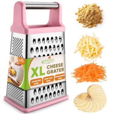 Imagem de Spring Chef Ralador profissional de queijo parmesão XL de aço inoxidável com alça - ralador de caixa de 4 lados para cozinha - Triturador de cenoura seguro para lava-louças para batata, legumes,
