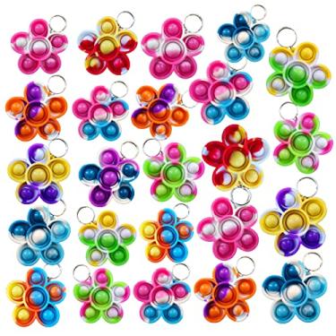 Imagem de HOZKEAP 100 Packs Bulk Mini pop flowers shape Fidget Key chain, Boys and Girls Holiday Party Favors Student halloween Party Supply