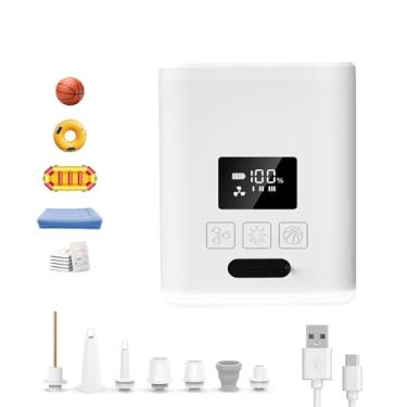 Imagem de Bomba de ar para mini colchão de ar infláveis, bomba de ar elétrica portátil para boias de piscina, anéis de natação, almofadas de dormir, sacos de armazenamento a vácuo 5X com bateria e luz de 5000