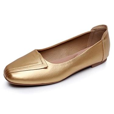 Imagem de VenusCelia Tênis feminino liso de dança, Poliuretano dourado, 35