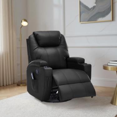 Imagem de Poltrona do Papai Reclinável Manual Vector Base Giratória Massagem Aquecimento e Porta Copos PU Preto G94 - Gran Belo