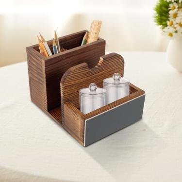 Imagem de DJAPWPX Suporte de guardanapo de sal e pimenta, suporte de guardanapo de madeira vintage, suporte com saleiro e pimenteiro Caddy para fazenda cozinha sala de jantar