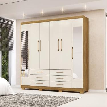 Imagem de Guarda Roupa Dunas Casal 6 Portas de Bater 2 Com Espelhos 6 Gavetas MDF Nature/OffWhite G98 - Gran Belo