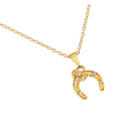 Imagem de Colar Cordão Ferradura Cavalo Country Folheado Ouro 18k