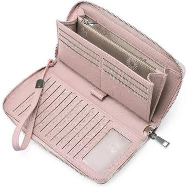 Imagem de Carteira feminina HUOGUO com bloqueio de RFID em couro com zíper em vo