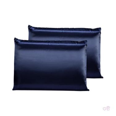 Imagem de Kit 02 Fronhas De Cetim Antifrizz 50X70 Cabelo Azul Marinho