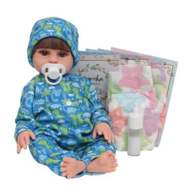 Imagem de Boneco Reborn Bebê Menino Realista Pijama Dinossauro Fofo - Cegonha Re