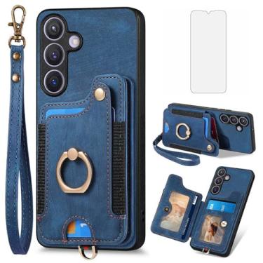 Imagem de Asuwish Capa de telefone para Samsung Galaxy S24 capa carteira com protetor de tela de vidro temperado e alça de pulso RFID suporte para cartão de crédito anel acessórios de celular S 24 24S G5