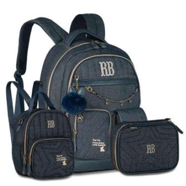 Imagem de Kit Rebecca Bonbon Mochila Jeans com Lancheira e Estojo Box-Feminino