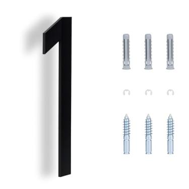 Imagem de WellMade Número 1 de casa flutuante de aço inoxidável de 15 cm - Placa de endereço de metal premium 304 para ambientes externos, à prova de ferrugem, números modernos de porta/parede/caixa de correio