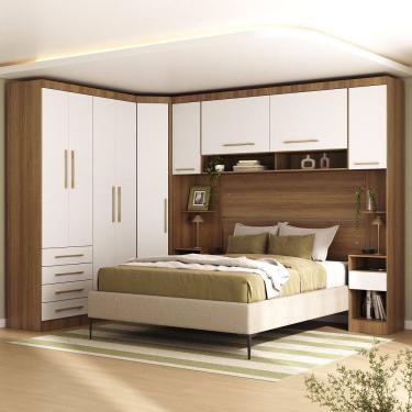 Imagem de Quarto Modulado Queen de Canto com Guarda-roupas Maleiro e Cabeceira Paris Master Luciane Moveis
