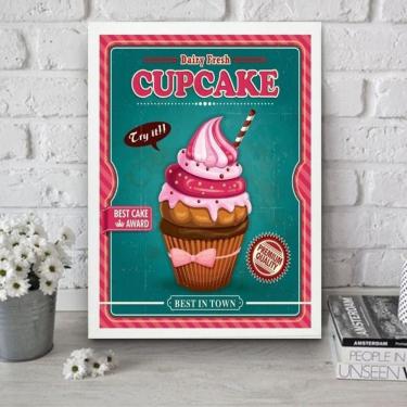 Imagem de Quadro Cupcake - Rosa E Turquesa 45X34Cm - Com Vidro
