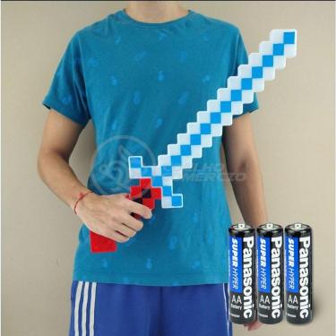 Imagem de Kit Brinquedo Espada Pixel Minecraft 58cm C/Som Luz+3 Pilhas
