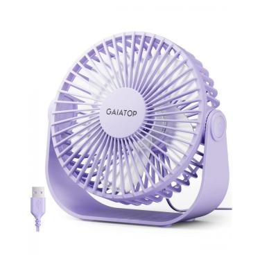 Imagem de Ventilador de Mesa USB Gaiatop Roxo 14 cm, 3 Velocidades até 4,8 m/s 2500 RPM, Rotação 90°, Silencioso 40 dB, 5 Lâminas, Modelo TF55B