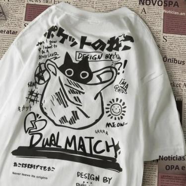 Imagem de Camiseta Unissex com Estampa de Gato Kawaii - Estilo Harajuku, BR-G3, 